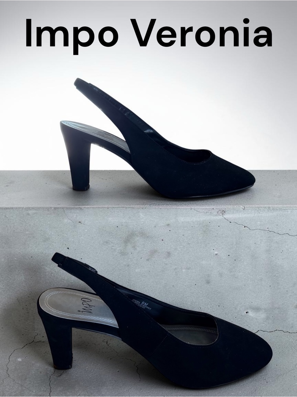 Impo Veronia Black Slingback Pumps Size 9M 3” Heel Classic Career Dress Shoes - Picture 4 of 8